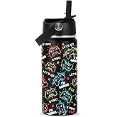 ROVOZAR Game Water Bottle - 16oz Game Controller Stainless Steel Water Bottle with Straw - Funny Gamer Insulated Cup for Boys - Gaming Kids Tumbler for School, Sports, Travel