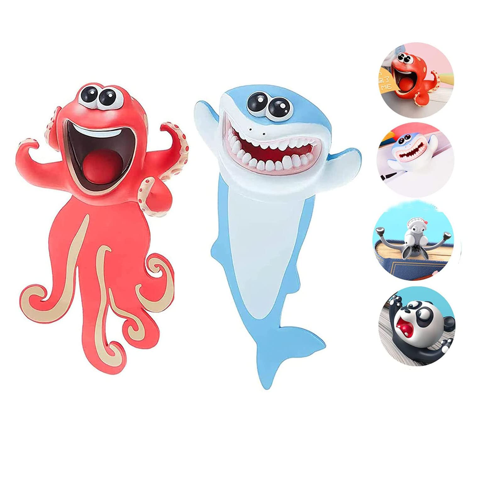 Alldo BOOKMARK Set, 2 Pcs PVC Material Animal Bookmark Donkey/Panda/Shark/Octopus, 3D Funny Wacky Bookmarks for Boys/Girls/Kids/Students