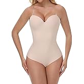 SHAPESHE Thong Shapewear Bodysuit for Women Faja Body Shaper Seamless Tummy Control Body Suit with Built In Bra