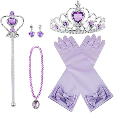 Vicloon Princess Dress Up 7PCS Set Crown Gloves Wand Necklace for Girls 3-9