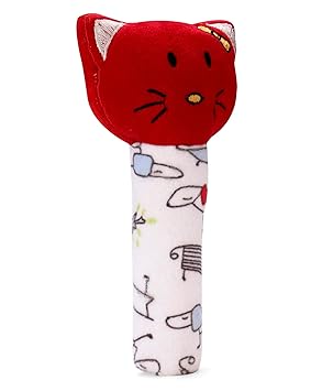 Pikipo Kitty Face Rattle Cum Soft Toy (Squeeze Handle for Squeaky Sound)