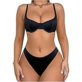 SweatyRocks Women's 2 Piece Satin Lingerie Sets Sexy Silk Underwire Push Up Bra and Panty Sets