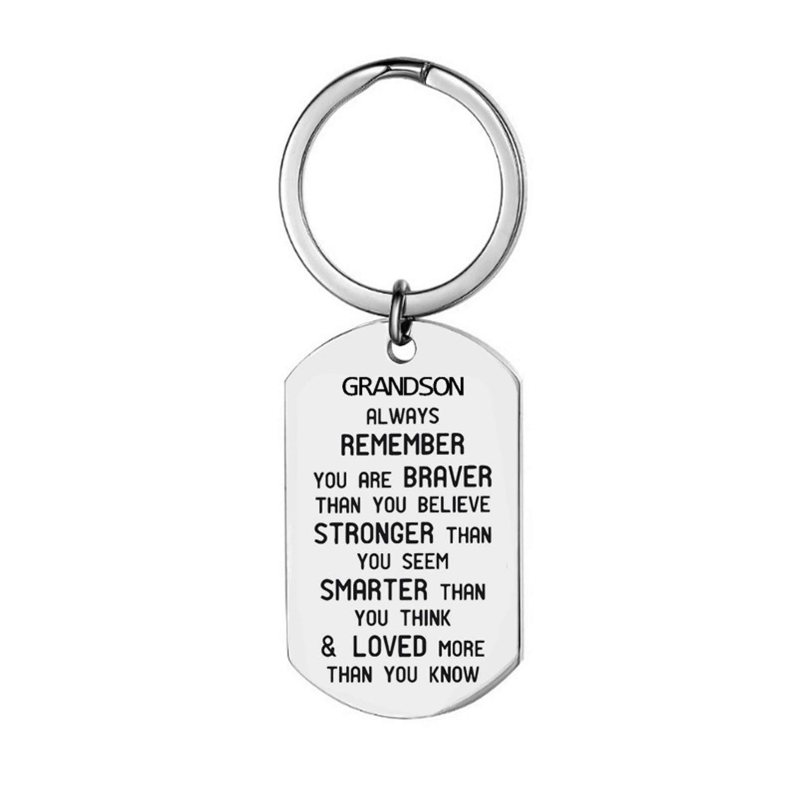 Sisadodo Grandson Inspirational Keychain Gifts, Always Remember You are Braver Stronger Smarter Than You Think Keychain Jewelry Grandson Birthday Christmas Gifts from Grandpa Grandma Grandparents