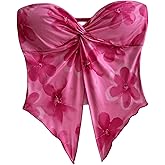 SHENHE Women's Floral Crop Tube Top Twist Front Strapless Split Asymmetrical Boho Flowy Bandeau