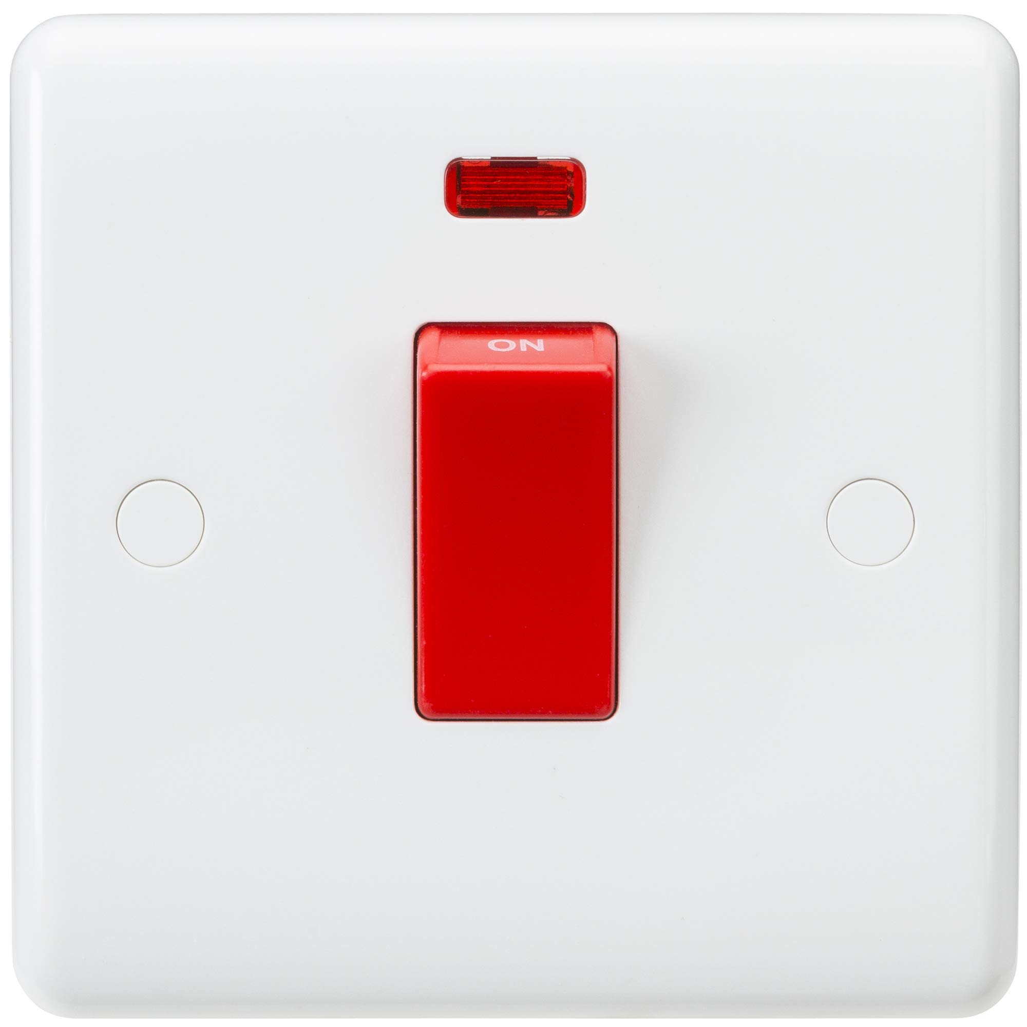 Knightsbridge CU8331N Curved Edge 1 Gang DP Switch and Neon in White with White Rockers, Cooker 45A Red Switch + Neon