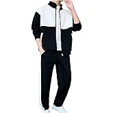 Cambkatl Color Block Tracksuit Sets for Men Full Zip Stand Collar Jackets Business Casual Jogging Suits 2 Piece Sweatsuits