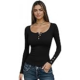Women's Relaxed Fit Long Sleeve Henley Blouse Cozy Ribbed Top for Casual Weekend Outfits in Autumn Winter 2025
