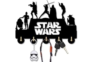 KINGLIVE deksu Star Wars Wall-Mounted Key Hooks for Wall, Key Rack Star Wars Key Holder for Wall Decorative with 5 Hooks, Wooden Home Wall Decor for Entryway Hallway, Black