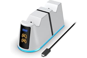 IINE Dual Charging Station for PS5 Controller, PS5 Controller Fast Charging Dock, PS5 Charging Dock Stand with RGB Lights & L