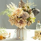 JARELING Fake Flowers with Vase Silk Dahlia Artificial Flowers in Vase Faux Hydrangea Flowers Arrangements with Vase for Home Office Decoration Dining Table Centerpiece (Coffee)