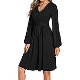 Dokotoo Womens 2026 Spring Summer Wrap V-Neck Long Sleeve Empire Waist Dress Elegant Mini Dresses with Pockets