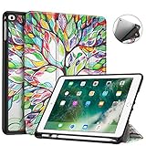 Fintie iPad 9.7 2018 Case with Built-in Apple Pencil Holder - [SlimShell] Lightweight Soft TPU Back Protective Stand Cover with Auto Wake/Sleep for Apple iPad 2018 9.7 Inch (6th Gen), Love Tree