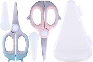 ARCHIKING Baby Food Scissors Kicthen Shears - Healthy Portable Cute Kitchen Scissors with Dust Cover and Storage Travel Case - Ideal for Cutting Meat, Chicken, Vegetables, Fruits(Bee Blue+Panda Pink)