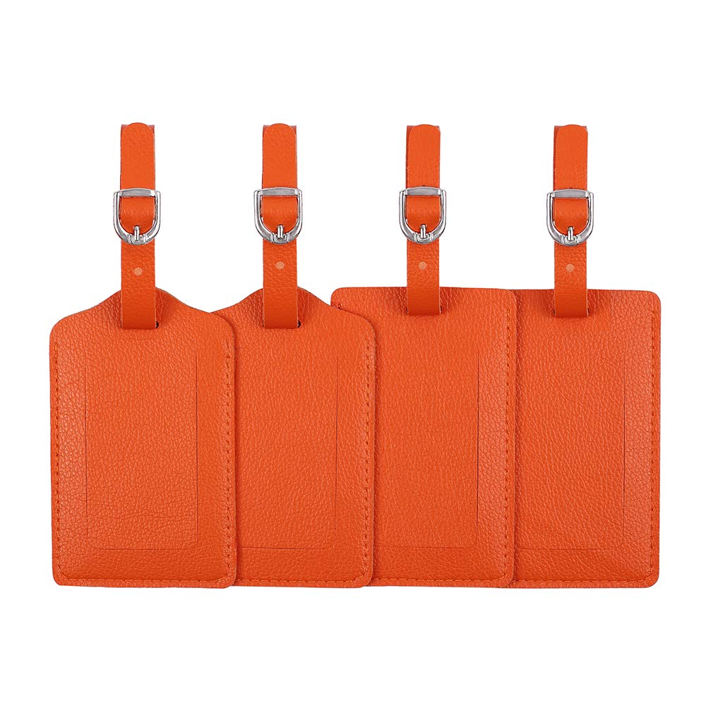 Luggage Tags, Microfiber Leather Personalized Suitcase Tag Set Luggage id Tags Labels Travel Accessories-Set of 4(Orange) — image 1