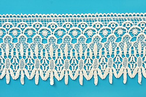 4.5” Wide White Ivory Floral Venice Lace Scalloped Guipure Trim By Yardage (Ivory)