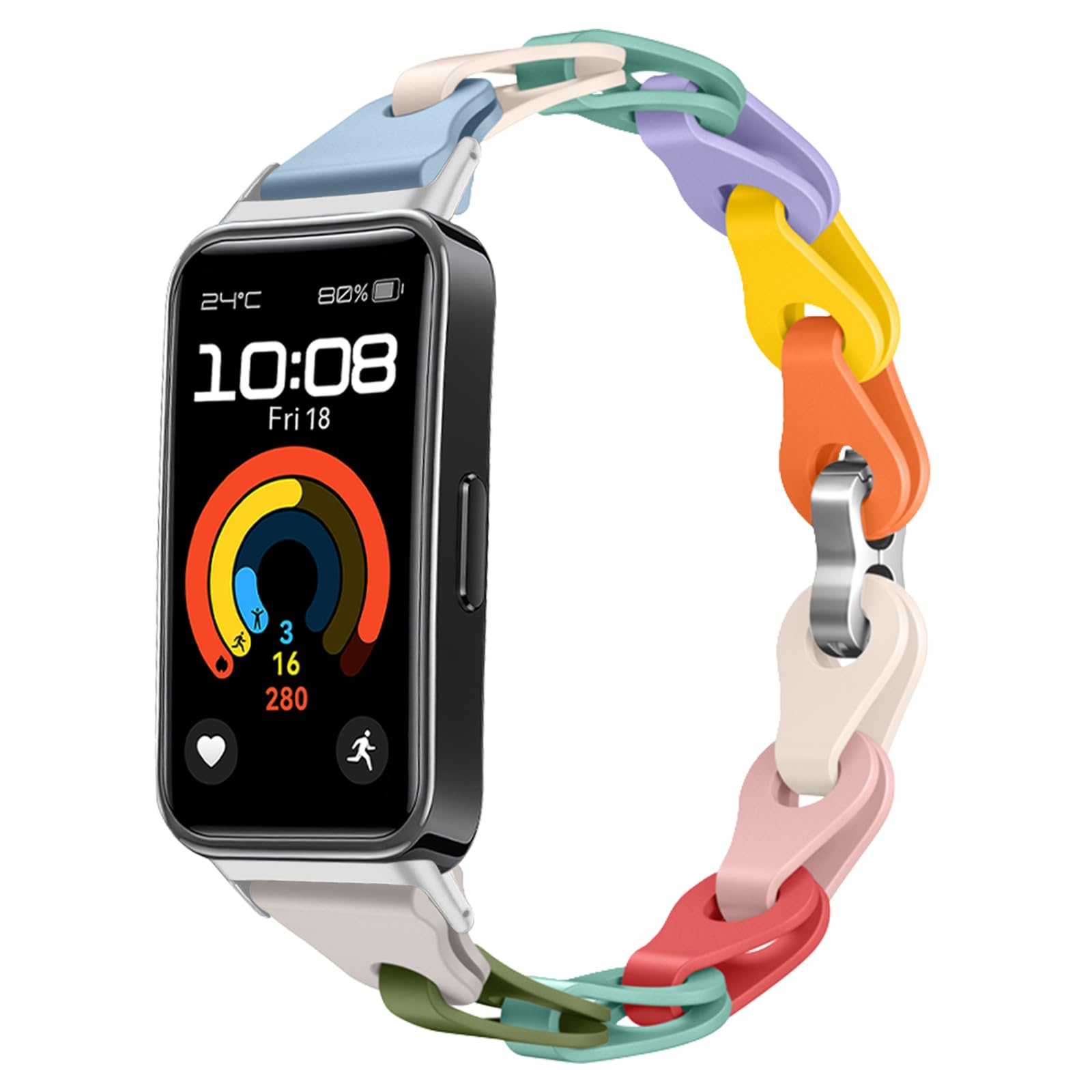 MiKoyi Silicone Watch Strap Compatible with Huawei Band 10/Band 9, Soft Waterproof Breathable Replacement Band, Adjustable Sport Smart Watch Straps for Huawei Band 8, Rainbow