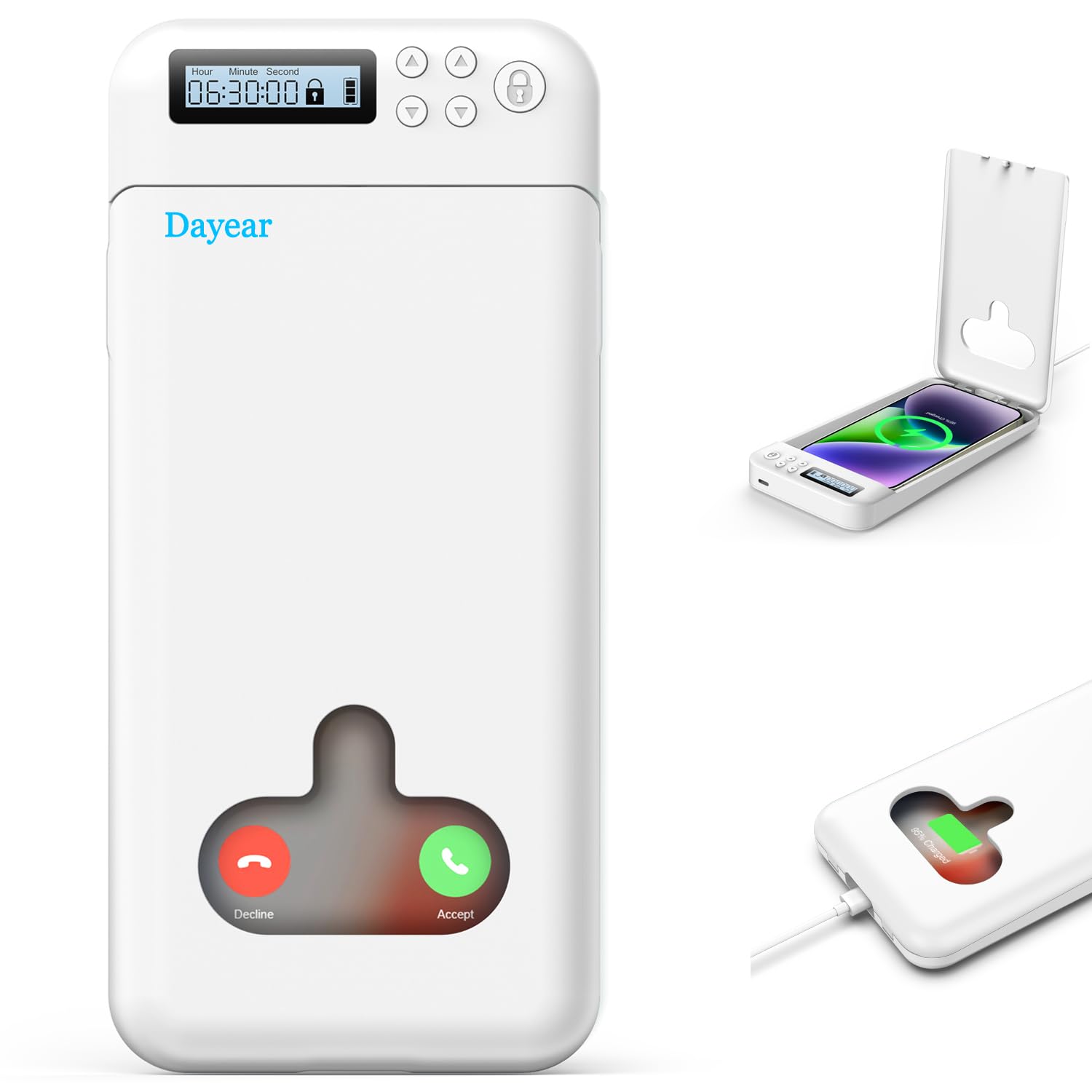 Dayear Phone Lock Box with Timer, Phone Jail, Portable Phone Lock Box, Self-Control Safe Timed Lock Box for iPhone/Android Phone(Max6.7Inch), Help Kids/Adults Prevent Phone Addiction (White)