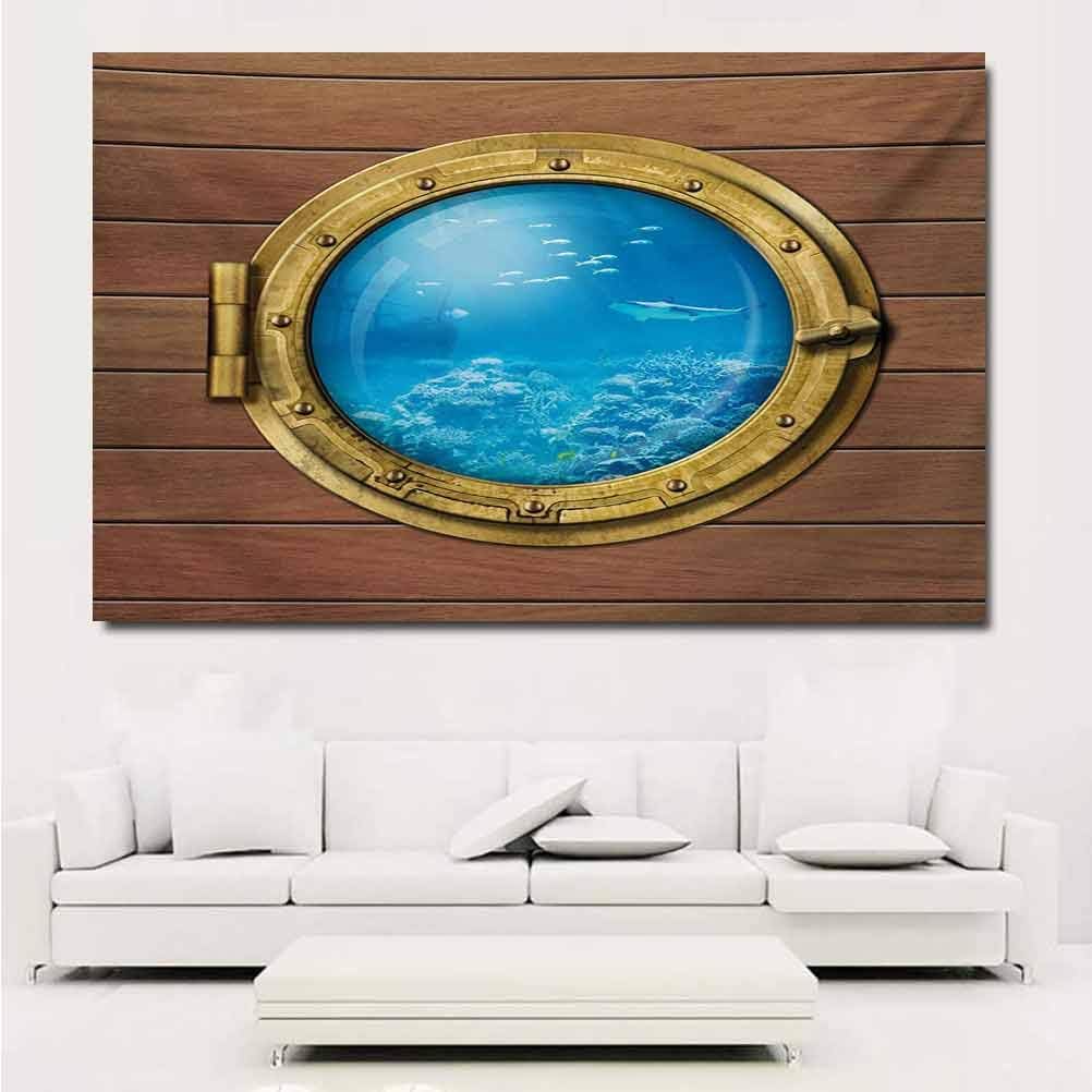 ParadiseDecor Shark Decals Submarine Chamber Window with A View of Coral Reef Swimming Fishes Print Wall Stickers for Kids 32x24 Inch