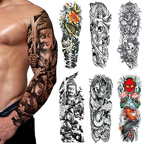 Extra Large Fake Tattoos Full Arm Temporary Tattoos Sticker For Men and Women Dragon Fish(Pack of 6)(3)
