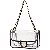 LAM GALLERY Womens PVC Clear Purse Handbag with Chain Stadium Approved Clear Bag See Through Bag for Working and Concert
