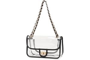 LAM GALLERY Womens PVC Clear Purse Handbag with Chain Stadium Approved Clear Bag See Through Purse Bag