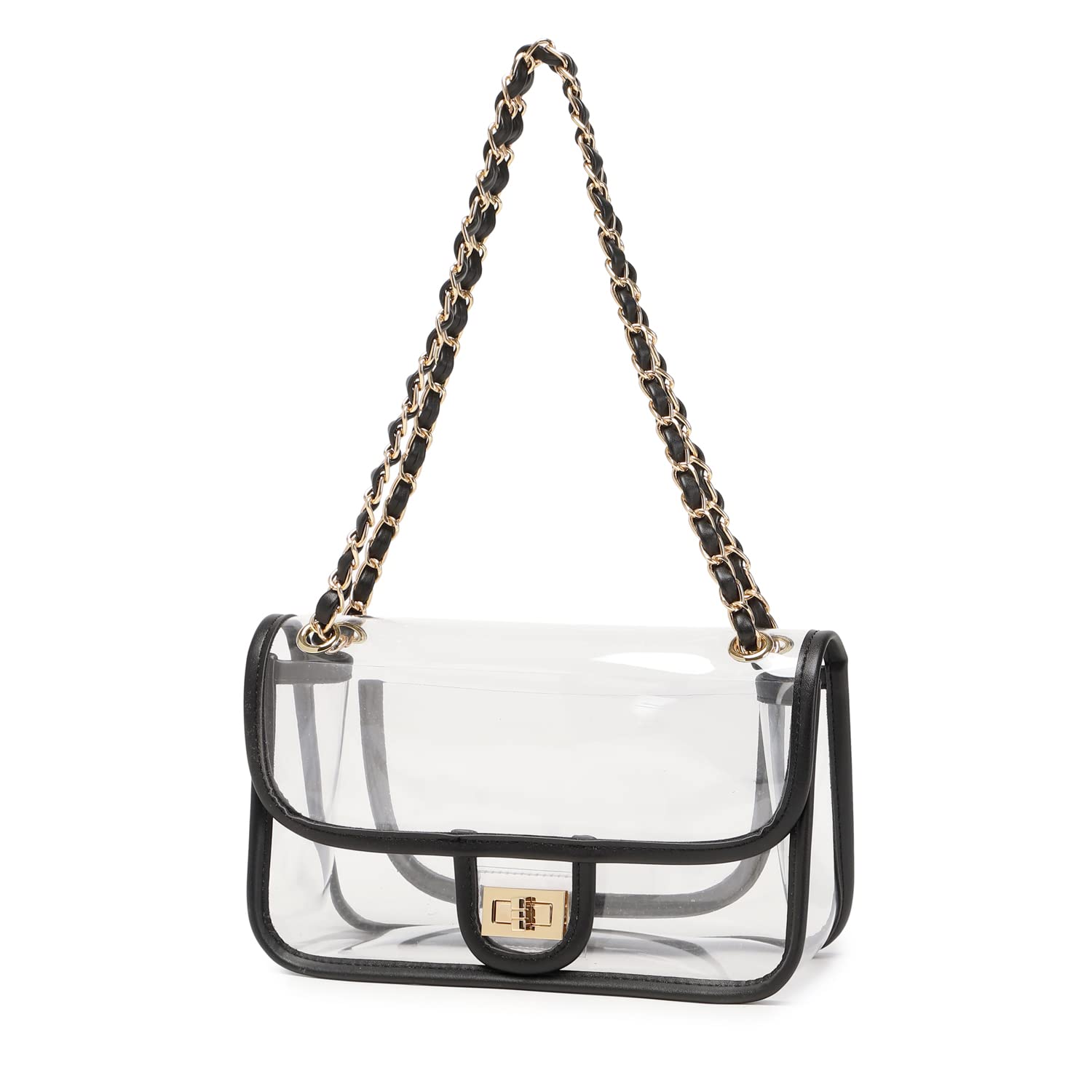 Photo 1 of LAM GALLERY Womens PVC Clear Purse Handbag with Chain Stadium Approved Clear Bag See Through Purse Bag (Black Gold Large)