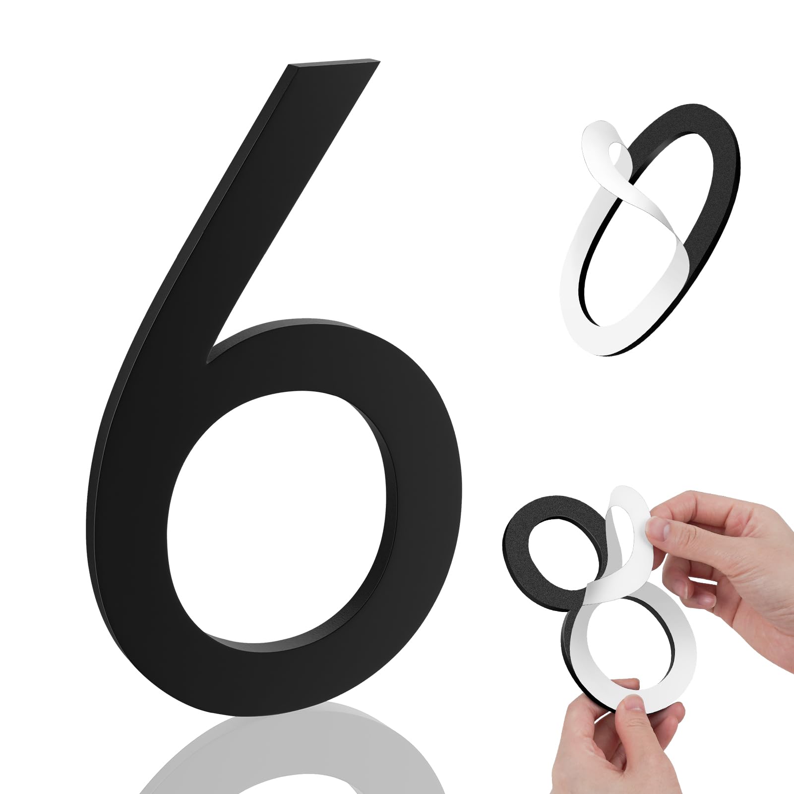 Photo 1 of 5 Inch House Numbers, Self-adhesive House Number Acrylic Modern House Numbers for Outside Black Mailbox Numbers Address Home Number for House Apartments Office Hotel Room Easy to Install (6)