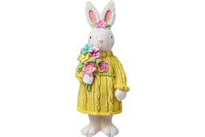 LULU DEER Colored Rabbit Ornaments Imitating Weaving Sweater Craftsmanship Resin Sculptures used for Courtyard Tabletop Easter Decoration Party Easter Gifts and Festive Atmosphere (5.9 in Yellow Station)