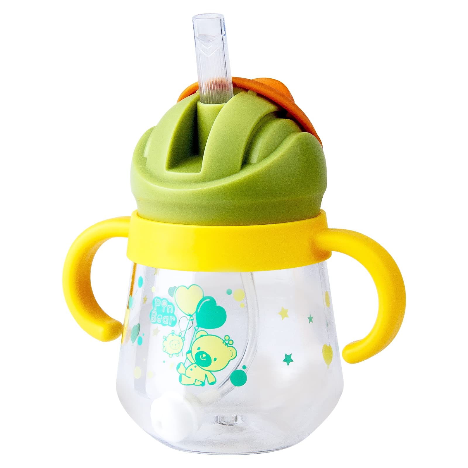 Yellow BPA Free Weighted Straw Non Spill Cup for Toddlers 6+ Months - 260ml, Spill-Proof & Leak-Proof Soft Spout Sippy Cup with Handles