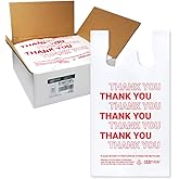 Bagtron Thank You T-Shirt Carry-Out Bags, Disposable Plastic Bags with Handles for Shopping and Restaurant, 1/6 Barrel, 0.49 Mils, White/Red, 12" x 7" x 22" Large, 1000 Count