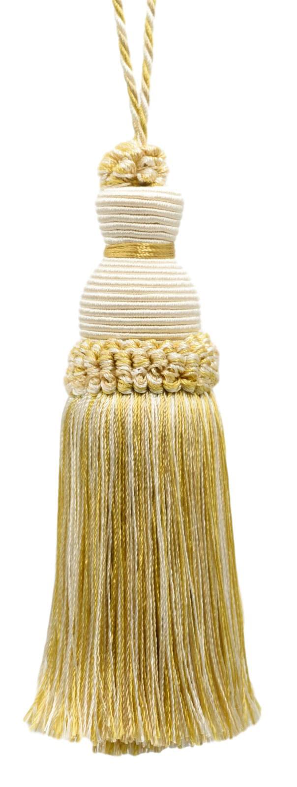 DÉCOPRO Beautiful Hand-crafted 12.5cm (5") Key Tassel, 8.5cm (3 1/2") Loop, (Style# IKTJ) Ivory Beige Gold #2523 (Yellow Gold, White Ivory, Light Beige) Individually Sold