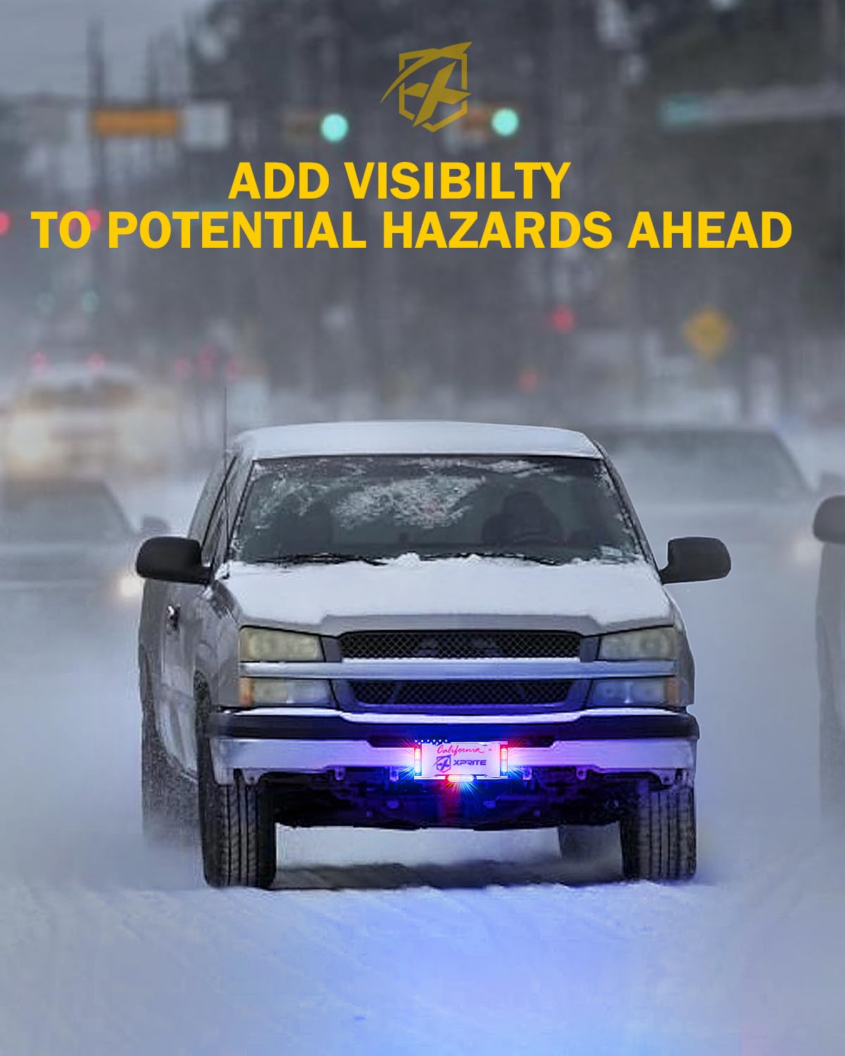 Xprite 36 LED License Plate Strobe Light, US Flag Front/Rear Police Light, 22 Flash Modes Emergency Safety Warning LED License Frame for Police Car Vehicle Truck, Red Blue (w/Pre-Installed 9FT Cable)