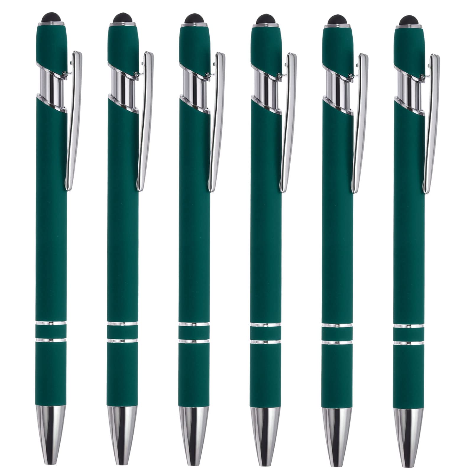 PATIKIL 6 Pack 2 in 1 Metal Pen with Stylus Tip, Black Ink, 1.0mm Medium Point, Touch Screen Compatible, Dark Green