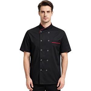 Men's Chef Coat Uniform Short Sleeve Chef Jacket Breathable Chef Uniform for Kitchen, Restaurant, Bakery