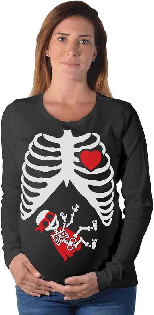 Tstars Halloween Super Hero Baby Boy Pregnant Skeleton Maternity Long Sleeve Shirt