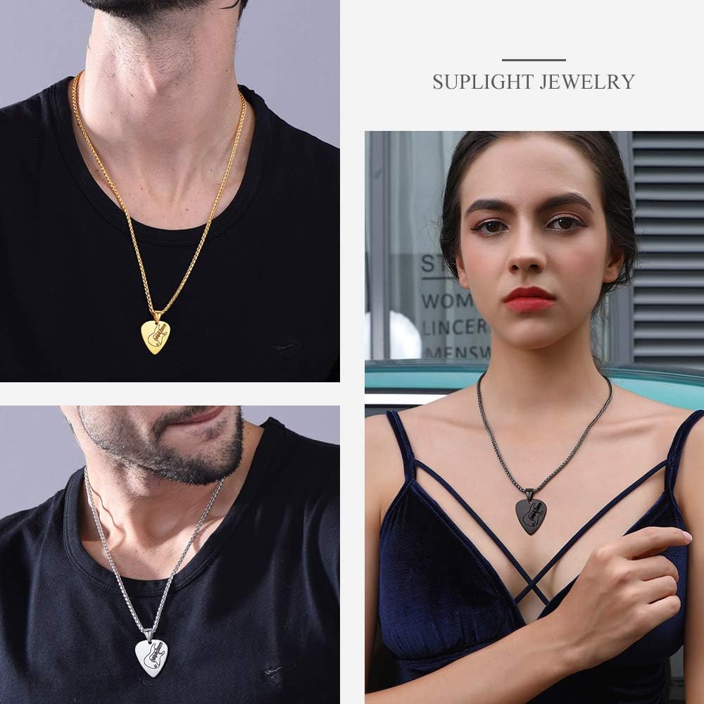 Suplight Mens Pendants Silver Guitar Pick Necklace for Husband Men Stainless Steel Guitar Music Lover Jewellery - Image 3