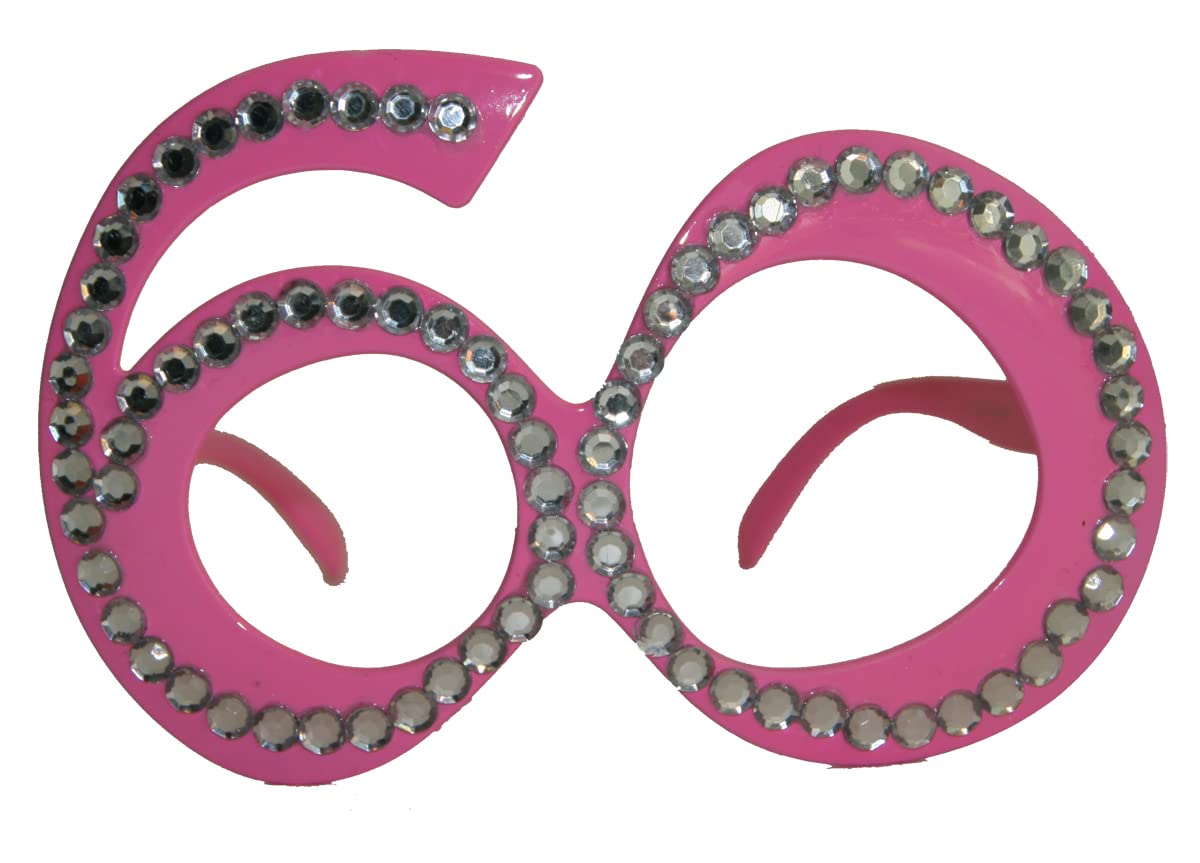Glasses Novelty 60th Birthday Pink, Plastic Fancy Dress Glasses