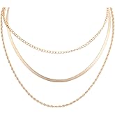 3 Pcs Gold Chain Necklace Set for Women, O-Link Snake & Twisted Rope Layering Cuban Chains Adjustable Length Stackable Jewelry Gift