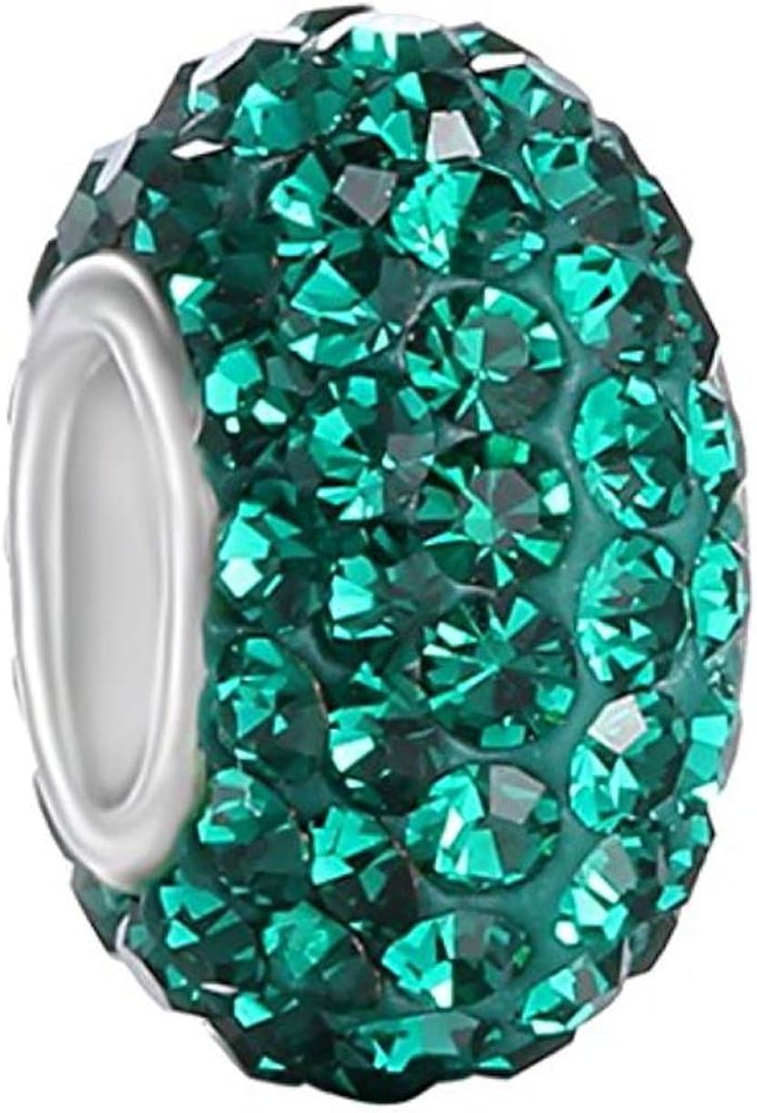 2pcs 925 Sterling Silver May Emerald Green Birthstone Large Hole Charm Bead Swarovski Crystal Elements fit All Charm Bracelet Necklace Women Girls Gift EC684-5: Jewelry