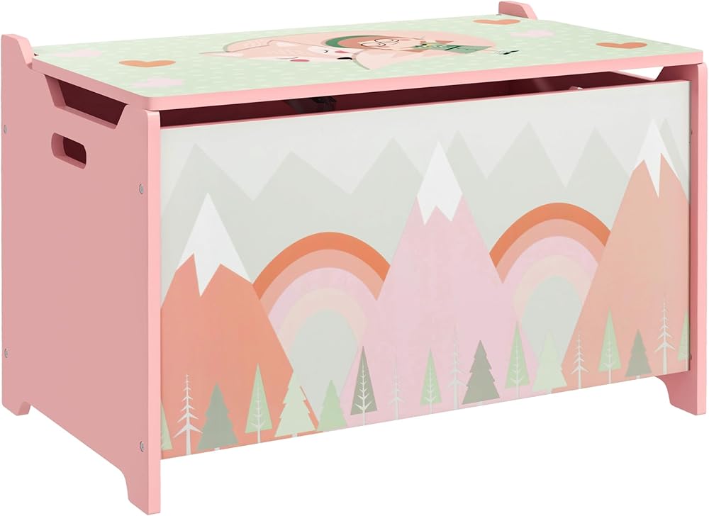 ZONEKIZ Toy Box with Lid Pink Safety Hinge Cute Design 39x60x37 cm