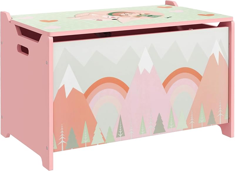 ZONEKIZ Toy Box with Lid Pink Safety Hinge Cute Design 39x60x37 cm