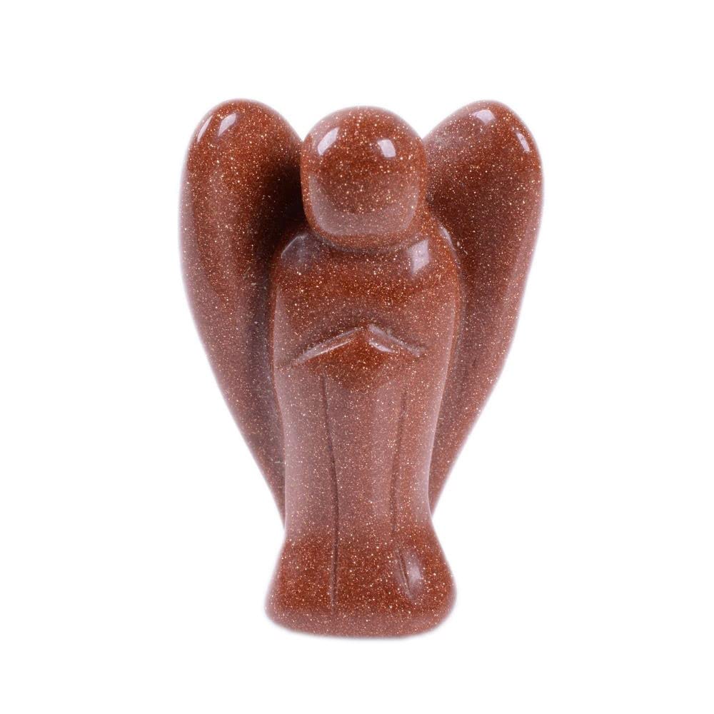Carved Goldstone Gemstone Peace Angel Pocket Guardian AngelHealing Statue 1.5 inch