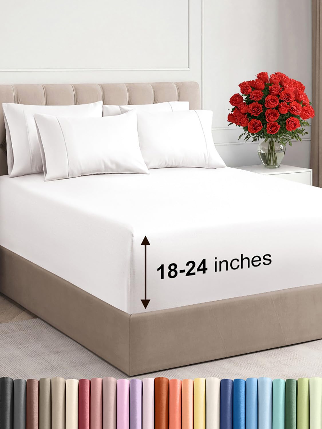 Photo 1 of Extra Deep Cal King Sheet Set - 6 Piece Breathable & Cooling Sheets - Hotel Luxury Bed Sheets Set - Easy Fit - Soft, Wrinkle Free & Comfy Sheets Set - Antique White Sheet Set with Extra Deep Pockets