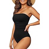 Holipick Women Tummy Control One Piece Swimsuits Strapless Bandeau Bathing Suits Slimming Halter Swimwear
