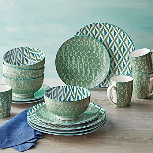 Durable Modern Green Hand Crafted Style Porcelain Dinnerware Set, 16Pcs
