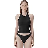 SUUKSESS Women Halter Padded Tank Tops Double Lined Backless Summer Going Out Tops