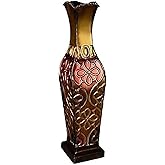Elements Harlequin Embossed Decorative Metal Vase, Home Decor for Dried Flower and Artificial Floral Arrangements, Living Room, Bedroom, Table Centerpiece, 17-Inch