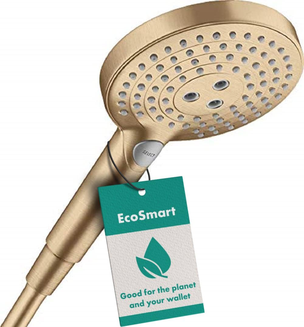 hansgrohe Raindance Select S - water-saving shower head 9 l/min (EcoSmart), hand shower round (125 mm) with 3 sprays, with anti-limescale function, brushed bronze, 26531140