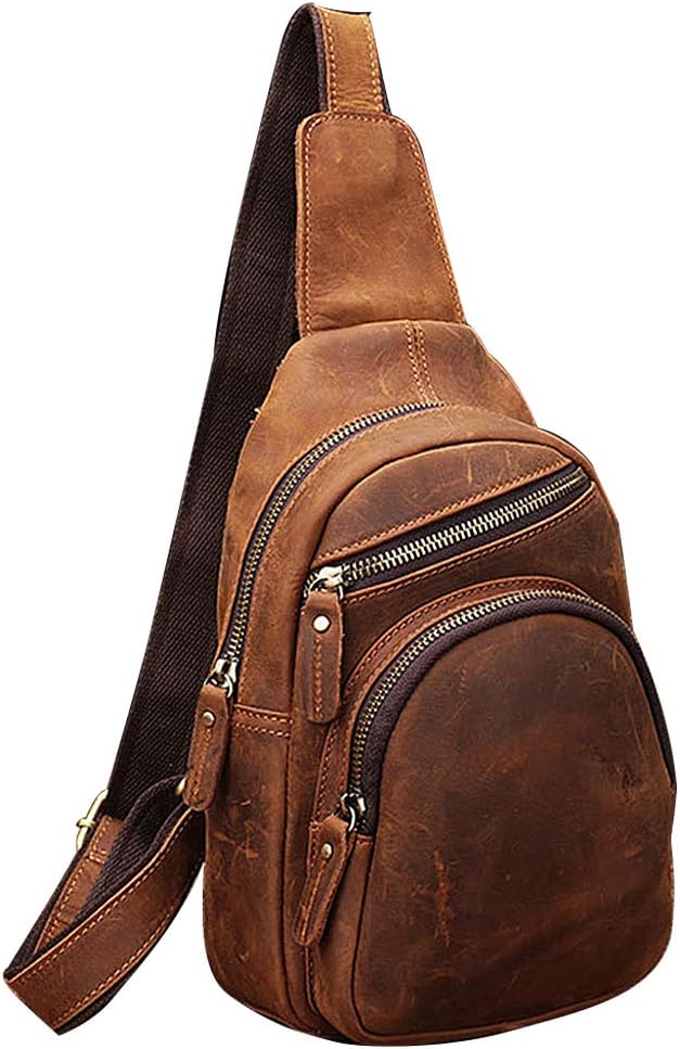 vintage Men's real Leather chest bag Business Casual Outdoor Sling Bag (Style 13 - Crazy Horse Leather)