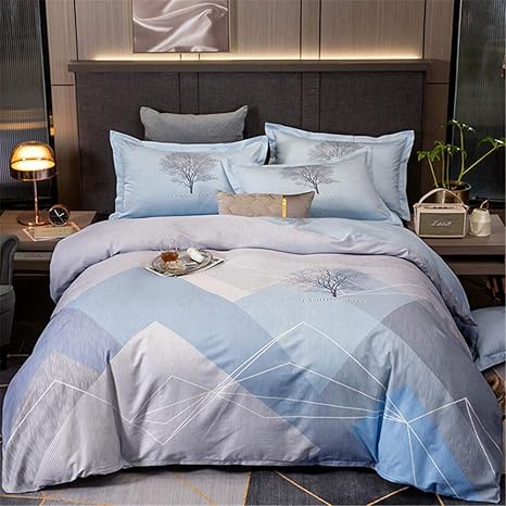 Amazon 布団カバーセット コットンシンプルなメンズストライプチェック柄の4ピースコットンキルトカバー オールシーズンで利用可能 寝具カバーセット 和式 繊維 掛け布団カバー ボックスシーツ 枕カバー ベッド用 封筒式 ふわふわ 優しい肌触り 柔らかい おしゃれ 通気